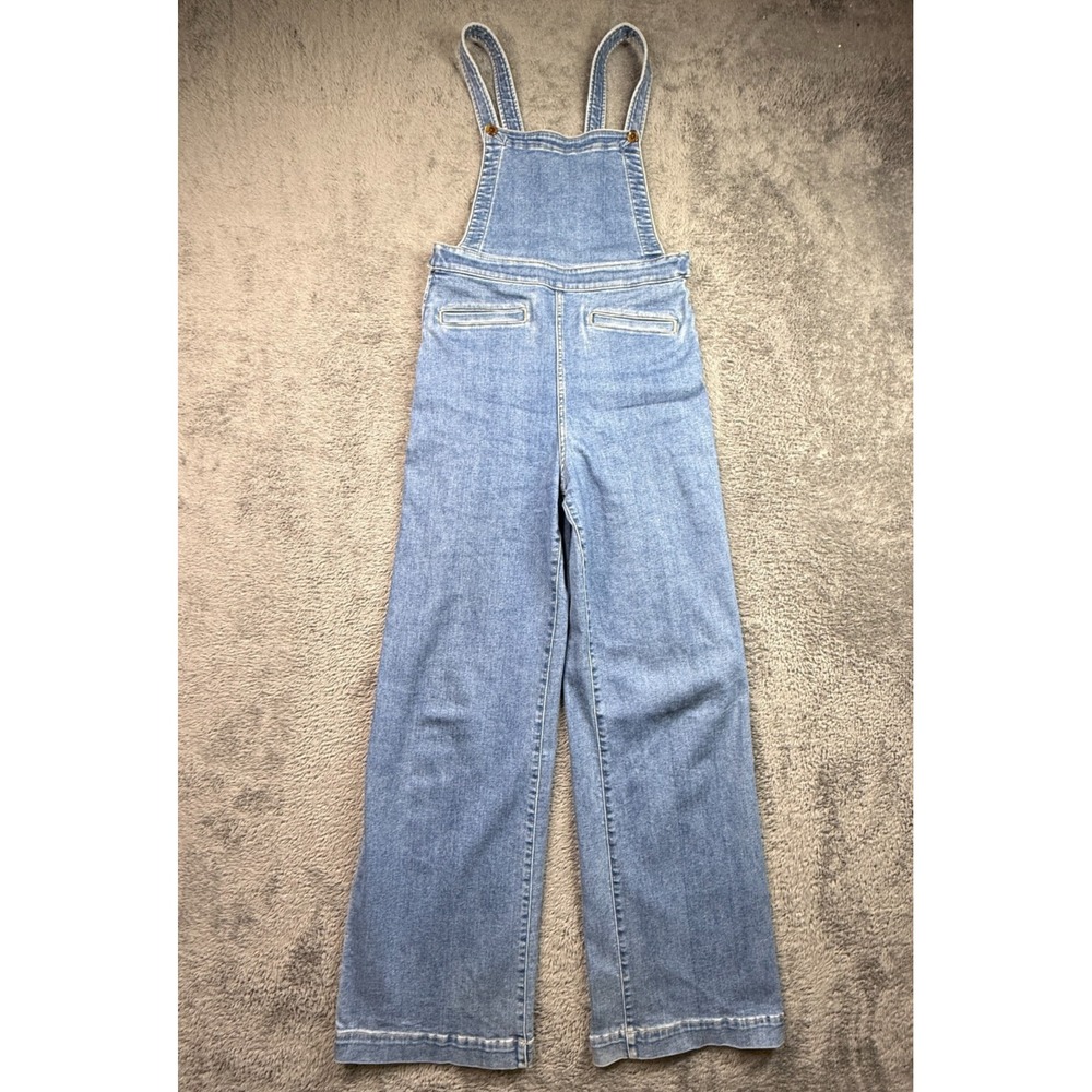 Faherty Siena Jumpsuit Denim Overalls Womens 6 Organic Cotton Stretch Wide Leg
